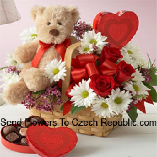 Rosas y Gerberas con Peluche y Chocolates