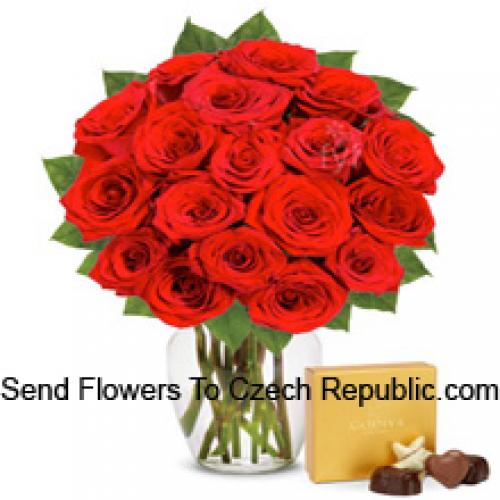 25 Roses in Vase with Chocolate