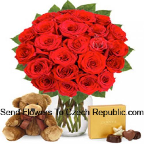 25 Roses with Yummy Chocolates and Teddy