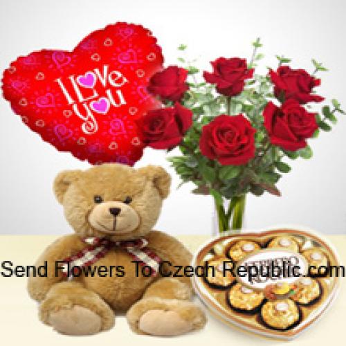 7 Roses with Teddy, Chocolates and Balloon