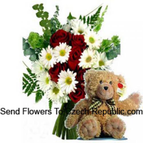 Rosen und Gerberas mit 12 Zoll Teddy