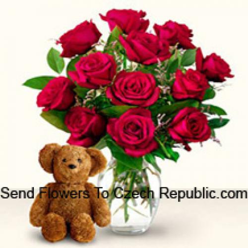 11 Red Roses with Cute 12 Inch Teddy