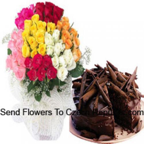 91 Beautiful Roses with Chocolate Cake