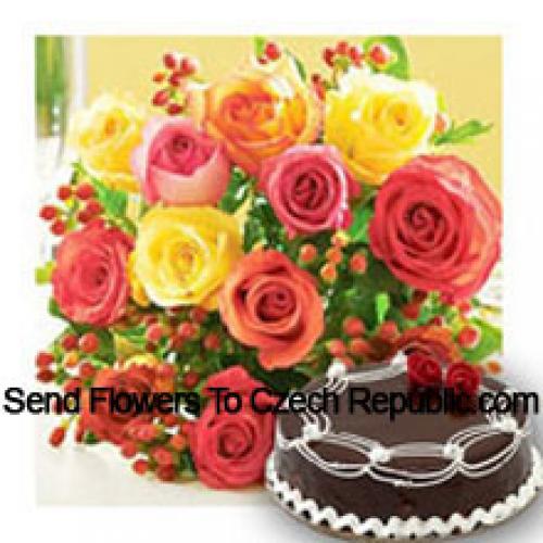 11 Mixed Roses with Yummy Chocolate Cake