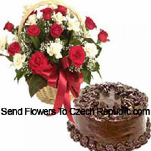 25 Rosas Mixtas con 1 Kg de Pastel de Chocolate