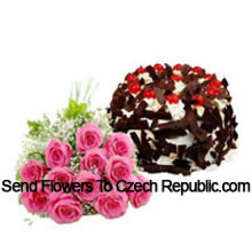 11 Pink Roses with Tasty Chocolate Crisp Cake