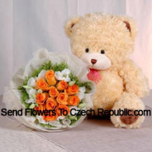 11 Orange Roses with Cute Teddy Bear