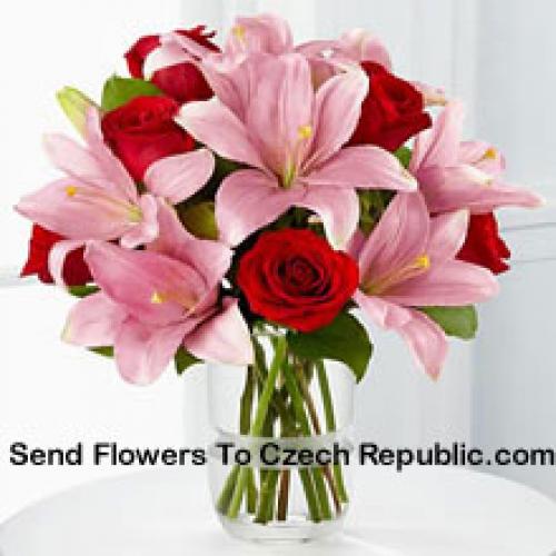 Pink Lilies and Cute Red Roses