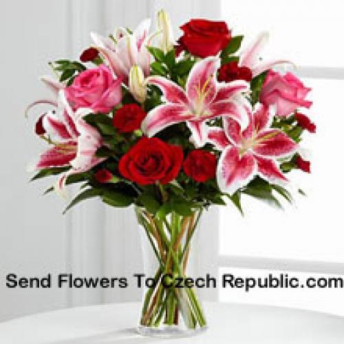 Roses with Pink Lilies in Vase