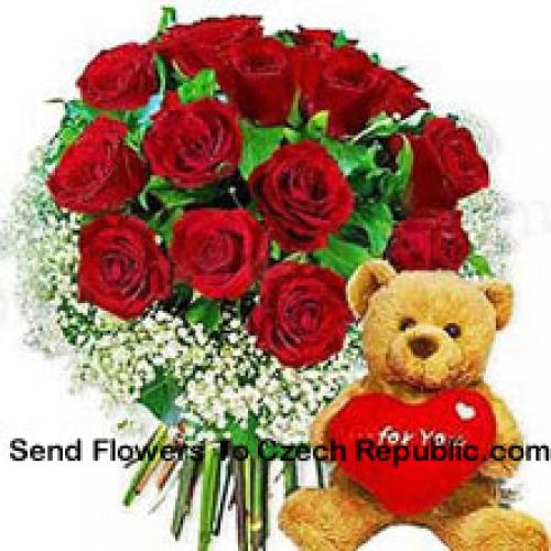 11 Roses with Hearty Teddy