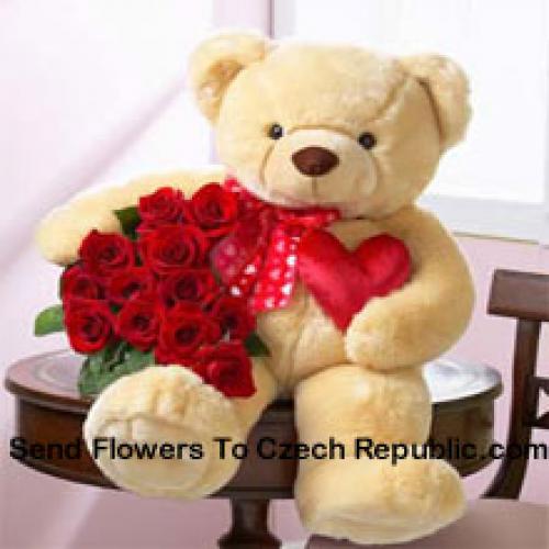 11 Cute Roses with 24 Inch Teddy